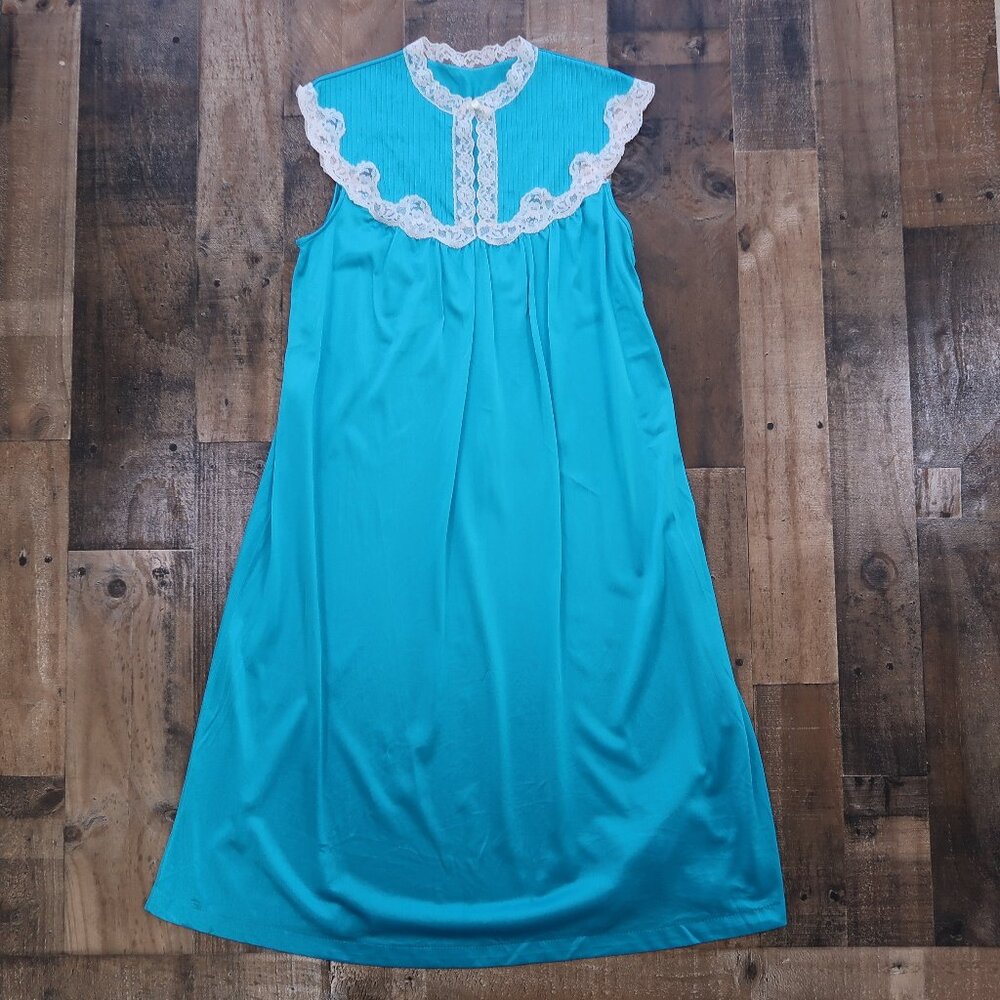 Vintage 1960s Teal Peacock Blue Womans Small Nightgown JcPenney Negligee